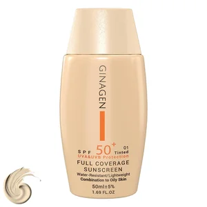 کرم ضد آفتاب رنگی ژیناژن، SPF 50، مدل 01، ‌مناسب پوست‌های چرب و مختلط با تنالیته روشن و حجم 50 میلی‌لیتر، ضد آب، محافظت‌کننده در برابر اشعه‌های UVA و UVB، ضد چروک، ضد لک و پیری، دارای فرمولاسیون مواد 