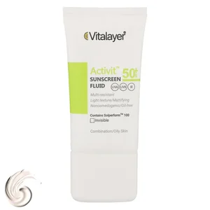 فلوئید ضدآفتاب بی‌رنگ ویتالیر SPF50 مدل Activit، مناسب پوست‌های مختلط و چرب، حجم 50 میلی‌لیتر