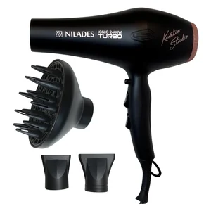 سشوار حرفه‌ای 2400 وات نیلادس مدل Keratin Studio، موتور AC، وزن 550 گرم، المنت سرامیک تورمالین، دارای سری دیسپانسر، متمرکز‌کننده باریک، متمرکز‌کننده پهن با ویژگی فرکنندگی، صاف‌کنندگی، حجم‌دهندگی، با ق