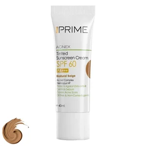 کرم ضدآفتاب رنگی پرایم، 60 SPF، مدل 02، مناسب پوست چرب و مختلط تنالیته رنگ متوسط و حجم 40 میلی‌لیتر، محافظت کننده در برابر اشعه UVA،IRو UVB، کنترل کننده ترشح سبوم، فاقد چربی و غیر کومدون‌زا، +++PA، پو