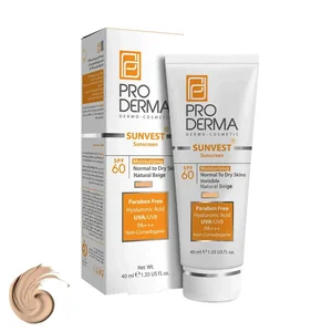 کرم ضد آفتاب رنگی پرودرما SPF60 مدل Sunvest ‌مناسب پوست معمولی و خشک حجم 40 میلی‌لیتر