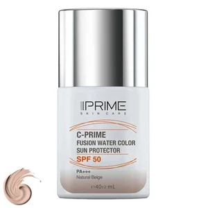 فلوئید ضد آفتاب رنگی پرایم، SPF 50، مدل فیوژن واتر، مناسب انواع پوست  با تنالیته متوسط و حجم 40 میلی لیتر، محافظت‌کننده در برابر  اشعه‌های PA++++ ،UVA ،UVB، دارای فرمولاسیون فاقد چربی، ویتامین سی و آن