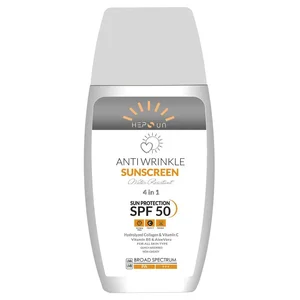 کرم ضد آفتاب و ضد چروک بدون رنگ هپسان SPF50 مدل 4در1 محافظ UVA ،UVB و PA+++ و حاوی ویتامین B5 و C مناسب انواع پوست حجم 50 میلی لیتر