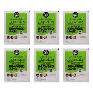 ماسک صورت ضد جوش جلبک دریایی دکتر عیدی آلگا مدل آلگا بسته 6 عددی با خواص آنتی‌باکتریال، ضد التهاب، تنظیم چربی پوست، آبرسان و مغذی با ویتامین‌ها و مواد معدنی، مناسب انواع پوست و همراه با 6 عدد چوب پخش 