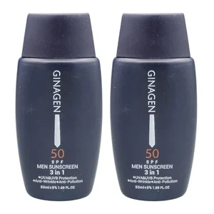 کرم ضد آفتاب بدون رنگ ژیناژن SPF 50 مدل 3in1 ‌محافظ UVA ،UVB ضد حساسیت، ضد چروک و ضد پیری، مناسب انواع پوست‌ حجم 50 میلی‌لیتر مجموعه دو عددی