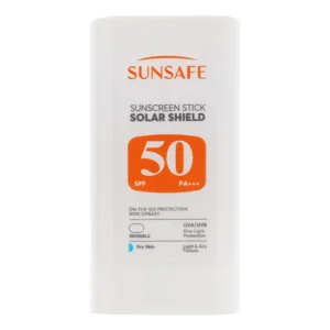 استیک ضد آفتاب بی‌رنگ صورت و بدن سان سیف SPF 50 مدل Solar Shield ‌محافظ در برابر اشعه UVA و UVB مناسب برای پوست خشک حجم 19 میلی‌لیتر