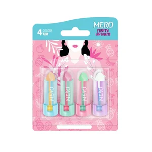 بالم لب بی‌رنگ میوه‌ای مرو مدل Mini-02 بسته 4 عددی با گلیسیرین، موم عسل، مرطوب‌کننده و آبرسان، مناسب پوست خشک و معمولی، قابل استفاده برای بانوان و آقایان، با محفظه ماتیکی و ابعاد کوچک