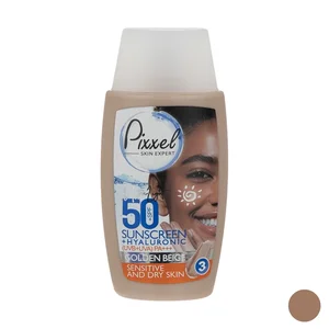 کرم ضد آفتاب رنگی پیکسل، 50 SPF، مدل GOLDEN BEIGE، مناسب پوست نرمال، خشک و حساس تنالیته رنگ تیره و حجم 50 میلی‌لیتر، محافظت کننده در برابر اشعه UVA و UVB، ضد حساسیت، +++ PA، آبرسان، با ماندگاری 2 ساعت
