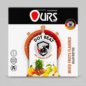 کاندوم اورز ضخامت نازک، مدل Dot Beat لاتکس طبیعی، ضدحساسیت، سایز استاندارد، بسته 3 عددی