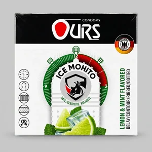 کاندوم اورز ضخامت نازک، مدل Ice Mohito لاتکس طبیعی، ضدحساسیت، سایز استاندارد، بسته 3 عددی