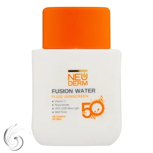 فلوئید ضد آفتاب بی‌رنگ نئودرم SPF 50 مدل Fusion Water حاوی محافظ UVA و UVB مناسب برای پوست چرب حجم 50 میلی‌لیتر حاوی ویتامین C و نیاسینامید
