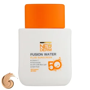 فلوئید ضد آفتاب رنگی نئودرم SPF 50 مدل Fusion Water حاوی محافظ UVA و UVB مناسب برای پوست چرب حجم 50 میلی‌لیتر حاوی ویتامین C و نیاسینامید