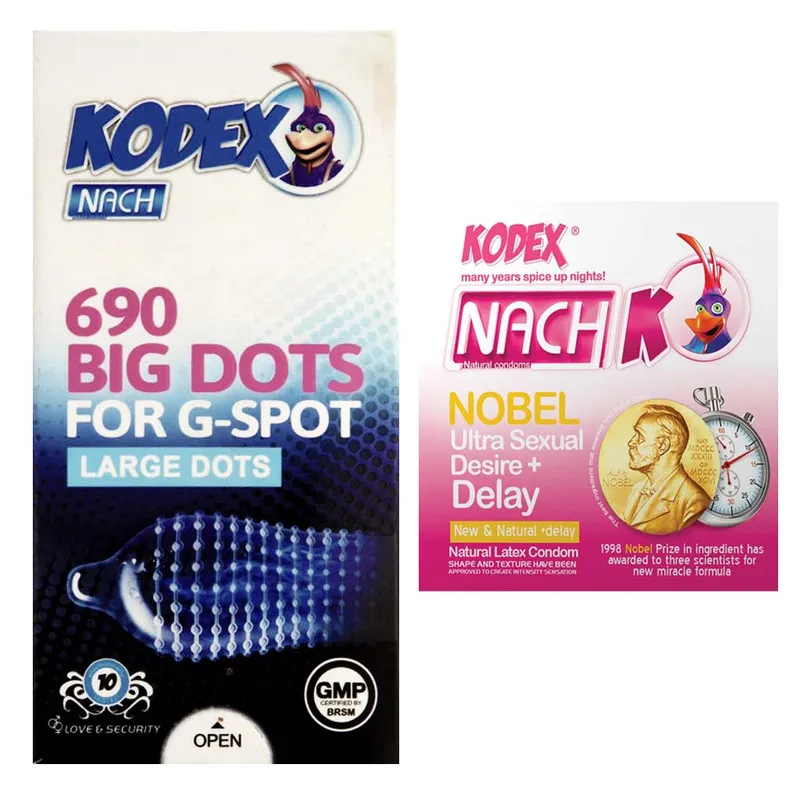 کاندوم ناچ کدکس مدل 690 Big Dots بسته 12 عددی به همراه کاندوم مدل Nobel Desire+Delay بسته 3 عددی - تصویر 2