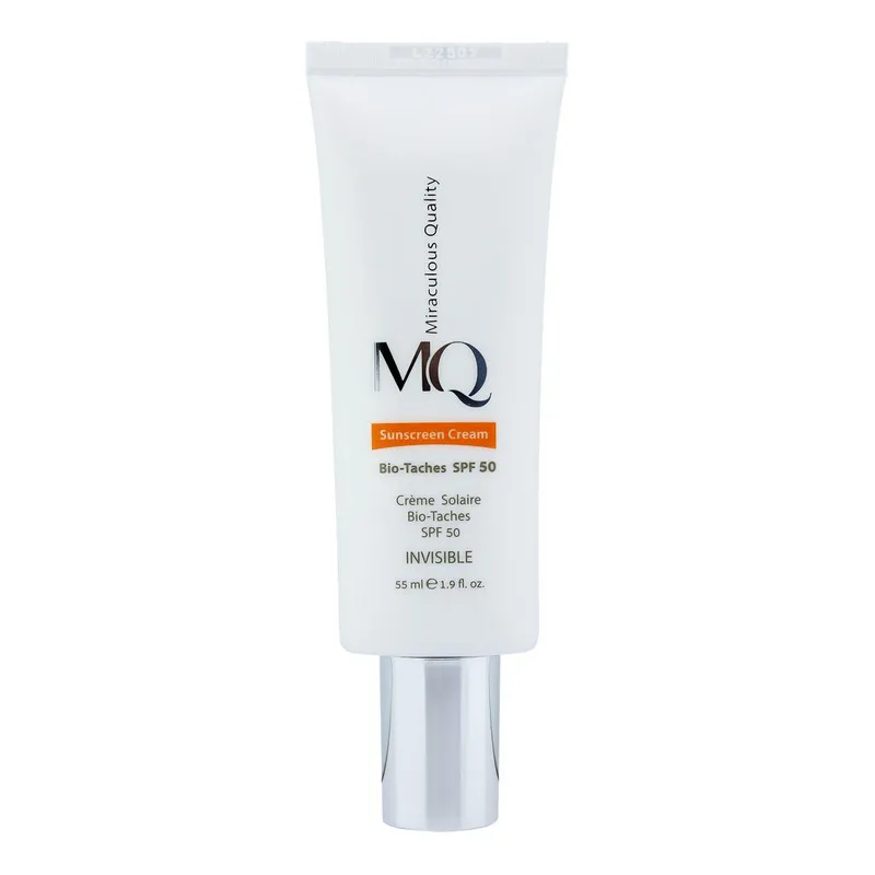کرم ضدآفتاب بی‌رنگ ام کیو SPF50 مدل BIO TACHES مناسب انواع پوست، حجم 55 میلی‌لیتر