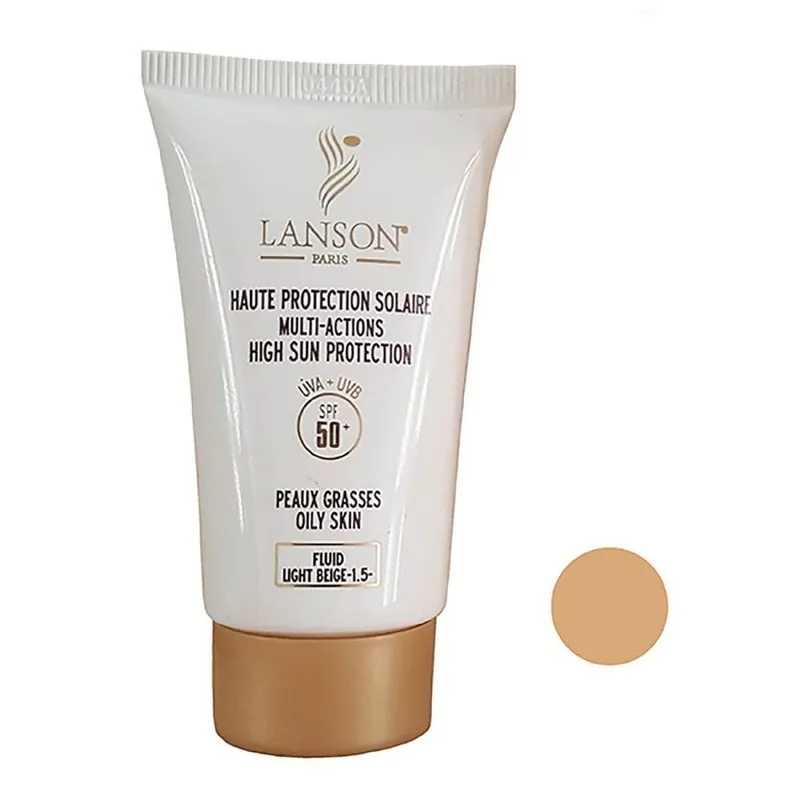 فلوئید ضد آفتاب رنگی لانسون مدل SPF60 شماره 1.5 محافظ UVA ،UVB، مناسب پوست چرب حجم 40 میلی‌لیتر