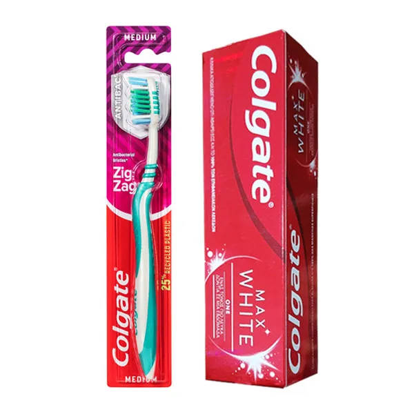 خمیر دندان کلگیت مدل MAX WHITE حجم 75 میلی لیتر به همراه مسواک کلگیت مدل Zig Zag با برس مدیوم - تصویر 2