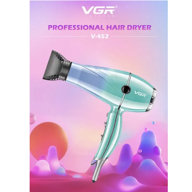 سشوار حرفهای 2000 وات وی جی ار مدل V-452، موتور AC، وزن 900 گرم، دارای سری متمرکزکننده باریک با ویژگی صافکنندگی، حجمدهندگی، با قابلیت باد سرد - تصویر 4