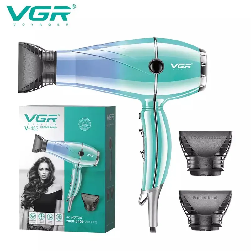 سشوار حرفهای 2000 وات وی جی ار مدل V-452، موتور AC، وزن 900 گرم، دارای سری متمرکزکننده باریک با ویژگی صافکنندگی، حجمدهندگی، با قابلیت باد سرد - تصویر 5