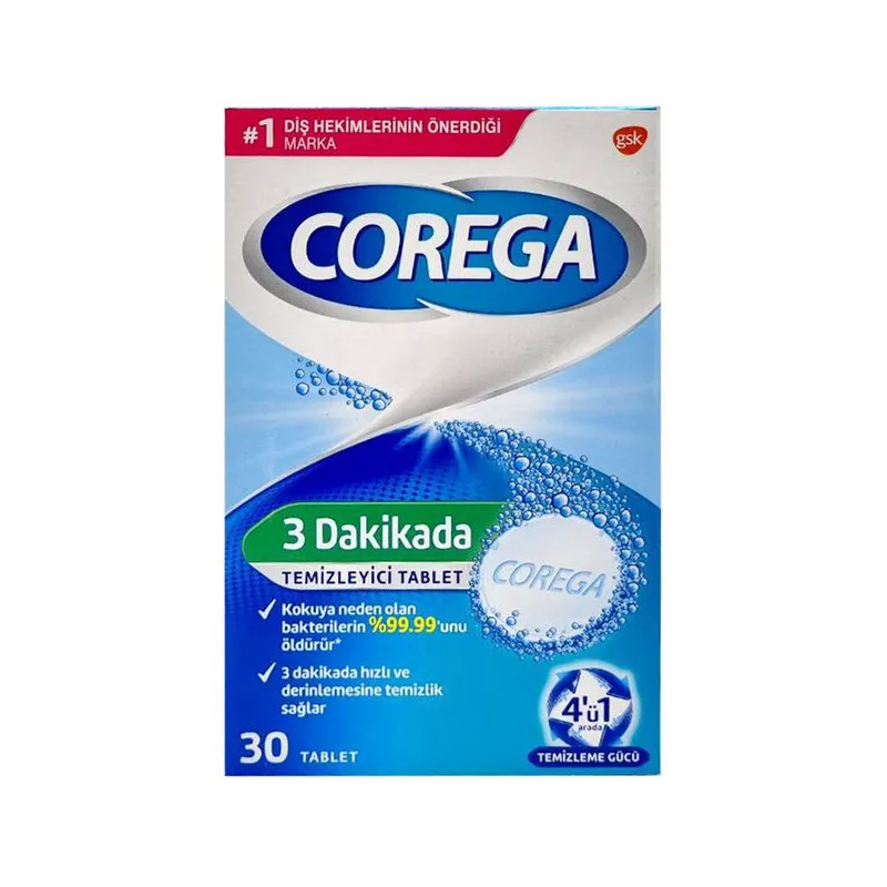 قرص تمیز کننده دندان مصنوعی کورگا مدل Dakikada 3 بسته 30 عددی - تصویر 2