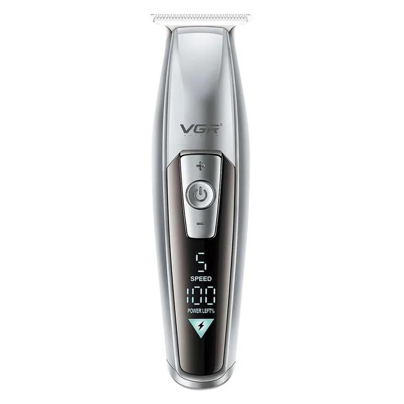ماشین اصلاح موی سر و صورت وی جی ار مدل V-970 با تیغه استیل ضد زنگ، باتری قابل شارژ با 240 دقیقه استفاده، 5 سرعت قابل تنظیم، طراحی ارگونومیک و 3 شانه تنظیم طول 2، 3 و 4 میلیمتر
