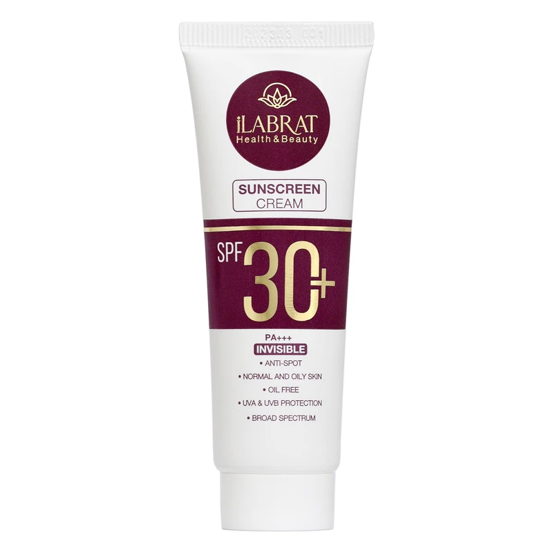 کرم ضدآفتاب بی‌رنگ ایلابرت، SPF 30، مدل ضد لک 30 پلاس، مناسب پوست‌های معمولی و چرب با حجم 40 میلی‌لیتر، محافظت‌کننده در برابر اشعه‌های UVA و PA ،UVB+++، ضد لک و پیری، دارای فرمولاسیون فاقد چربی، با ما