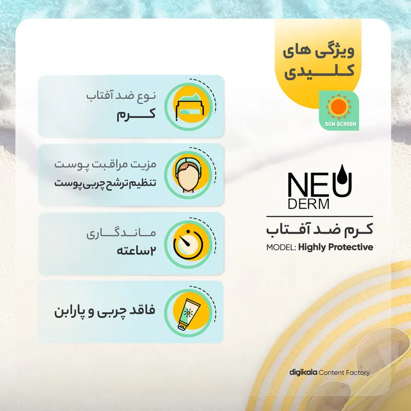 کرم ضدآفتاب بیرنگ نئودرم مدل Highly Protective SPF50، مناسب پوستهای چرب تا مختلط، حجم 50 میلیلیتر - تصویر 4