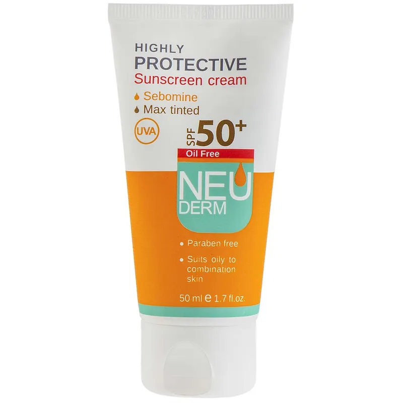 کرم ضد آفتاب رنگی نئودرم SPF 50 مدل Highly Protective Max Tinted محافظ UVA، مناسب پوست‌های چرب و مختلط حجم 50 میلی لیتر - تصویر 2