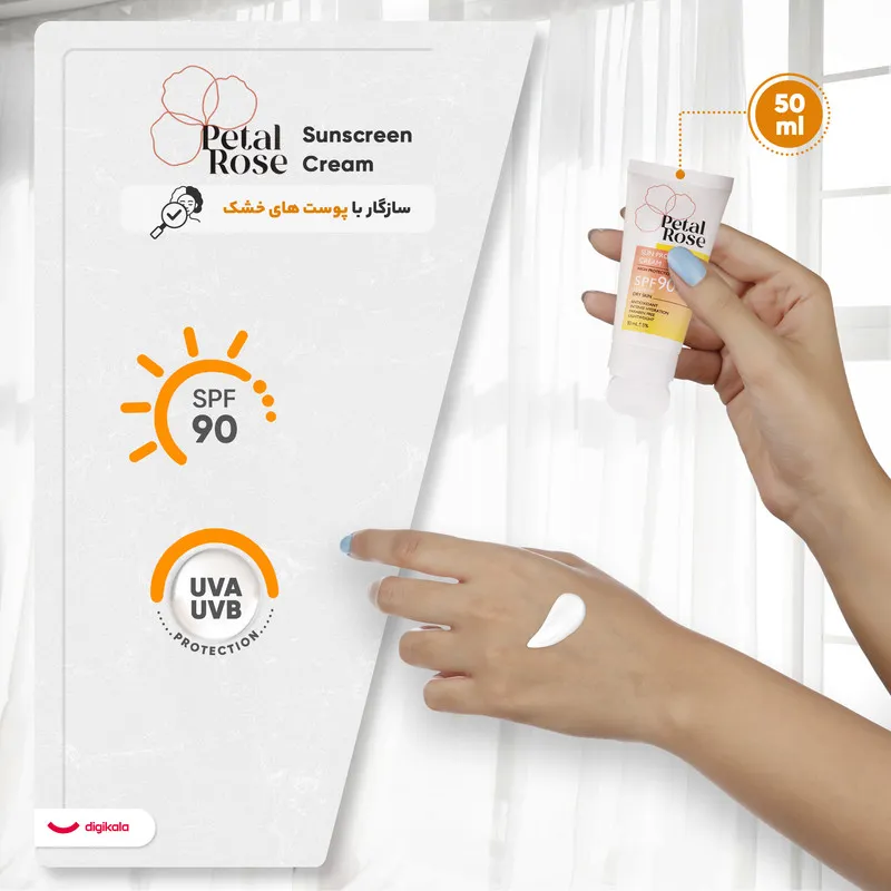 ضدآفتاب بی‌رنگ SPF90 پتال رز مدل High Protection مناسب پوست خشک، حجم 50 میلی‌لیتر - تصویر 4