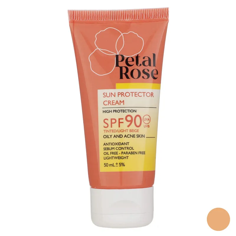 کرم ضد آفتاب رنگی پتال رز SPF 90 مدل 01 مناسب پوستهای چرب حجم 50 میلیلیتر