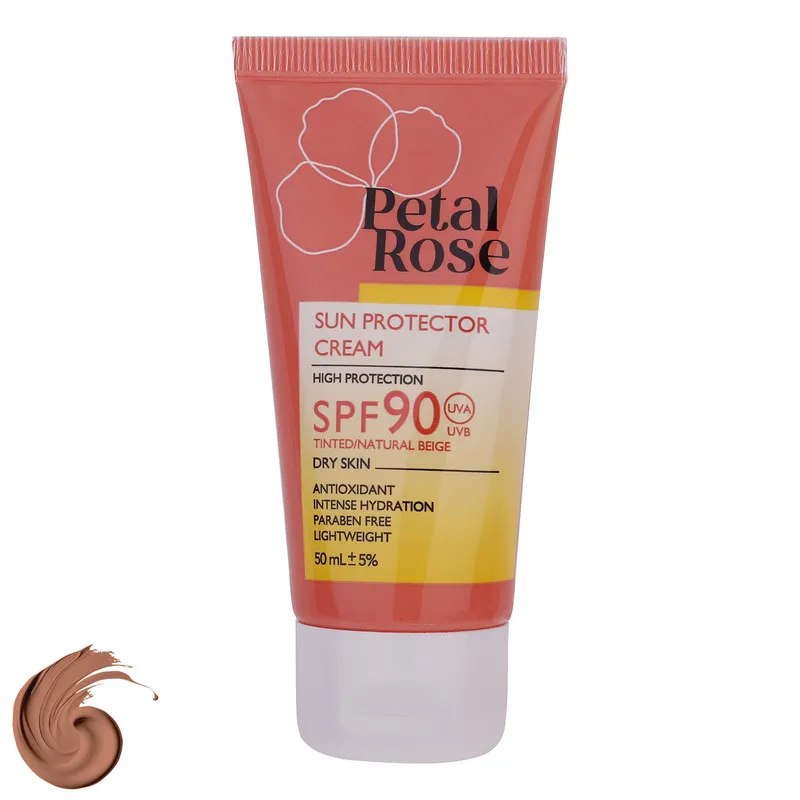 ضدآفتاب رنگی بژ روشن SPF90 پتال رز مدل High Protection مناسب پوست خشک، حجم 50 میلیلیتر
