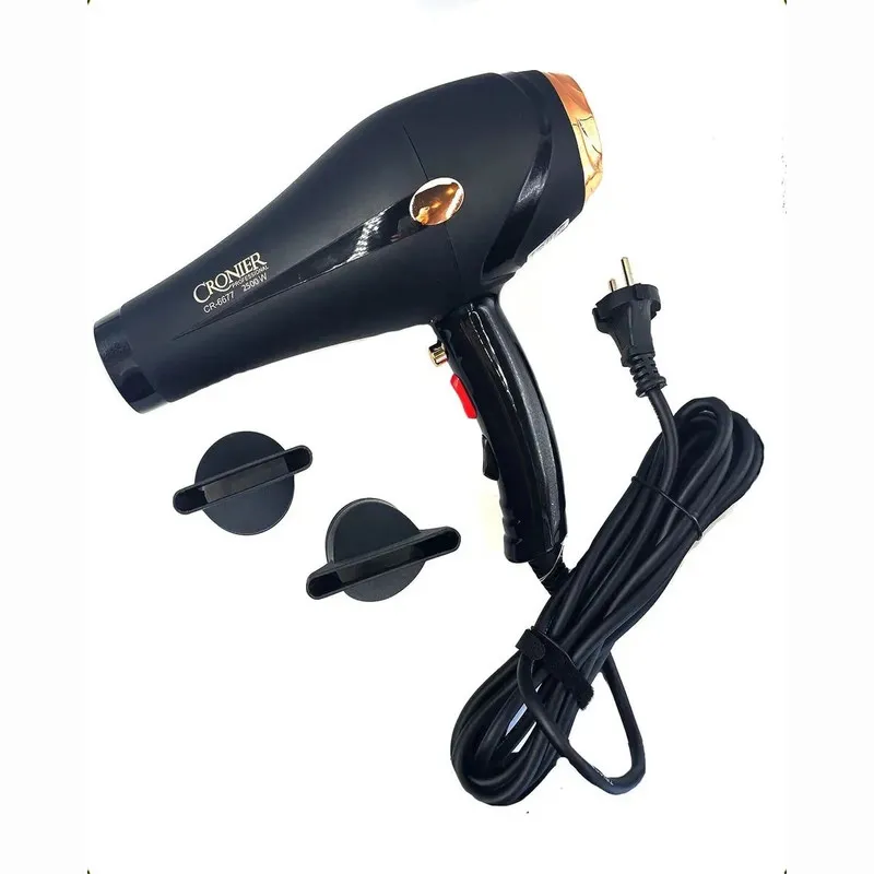 سشوار خانگی 2500 وات کرونر مدل CR-6677، موتور AC، وزن 540 گرم، دارای سری متمرکزکننده باریک، متمرکزکننده پهن با ویژگی صافکنندگی، حجمدهندگی، با قابلیت فناوری تولید یون - تصویر 6