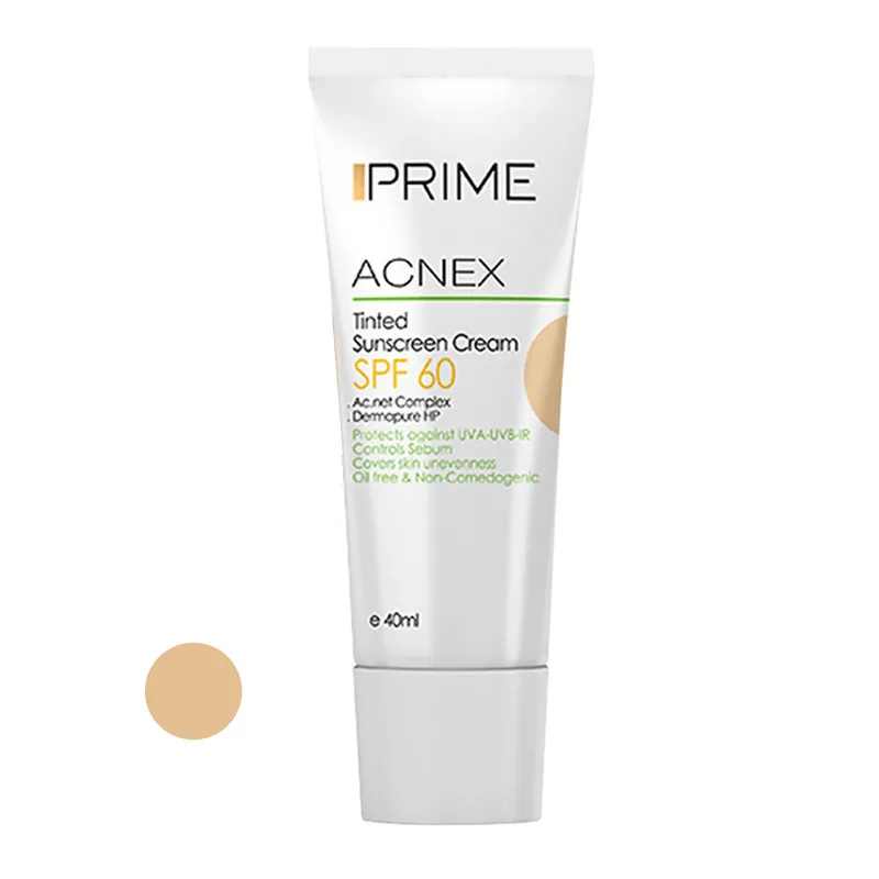 کرم ضدآفتاب رنگی پرایم مدل Acnex SPF60، مناسب پوست‌های چرب، حجم 40 میلی‌لیتر - تصویر 2