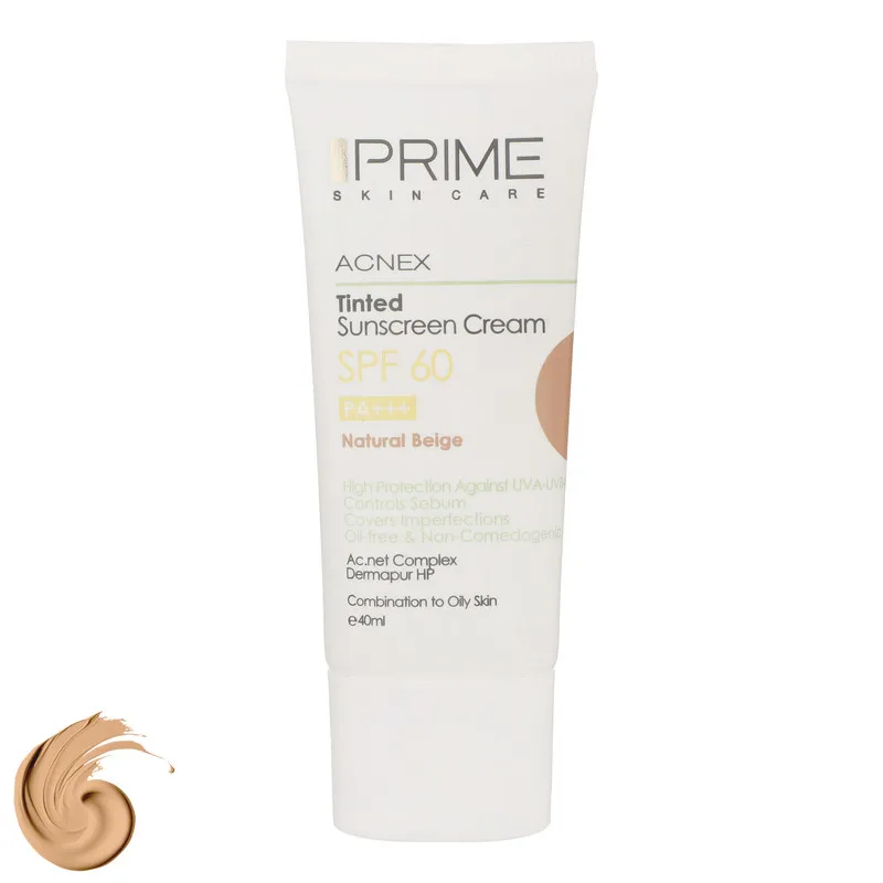 کرم ضدآفتاب رنگی پرایم مدل Acnex Beige SPF60، مناسب پوستهای چرب، حجم 40 میلیلیتر - تصویر 2