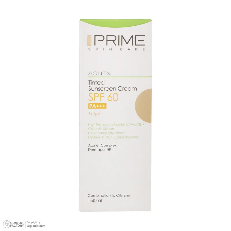 کرم ضدآفتاب رنگی پرایم مدل Acnex Beige SPF60، مناسب پوستهای چرب، حجم 40 میلیلیتر - تصویر 3