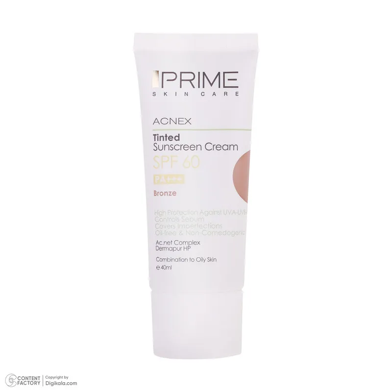 کرم ضدآفتاب رنگی پرایم مدل Acnex SPF60، مناسب پوست‌های چرب، حجم 40 میلی‌لیتر - تصویر 4