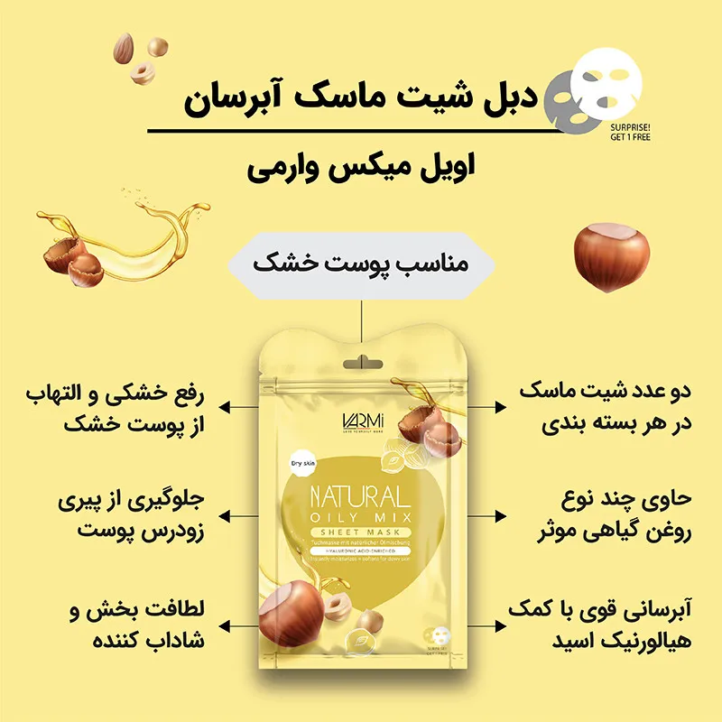 ماسک صورت وارمی مدل روغنهای گیاهی بسته 2 عددی، آبرسان و ضدالتهاب مخصوص پوست خشک، تنظیمکننده چربی و شادابکننده، حاوی ویتامین B1 و B12 - تصویر 2