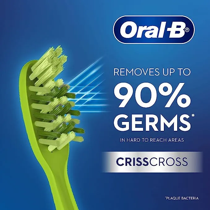 مسواک اورال-بی مدل CRISS CROSS ANTI-PLAQUE WITH NEEM با برس متوسط بسته 4 عددی - تصویر 2