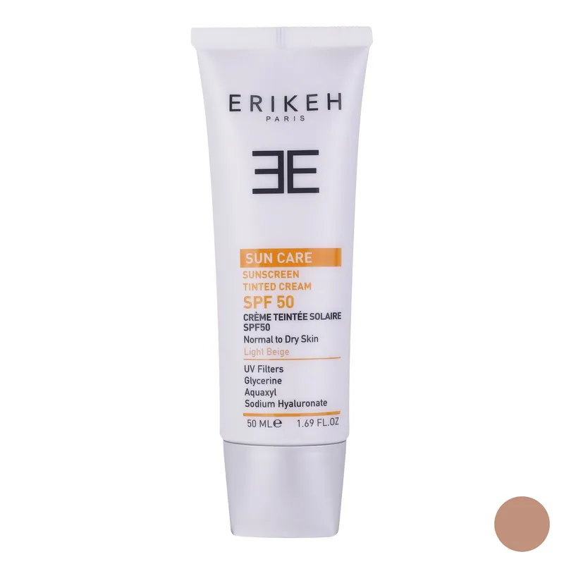 کرم ضد آفتاب رنگی صورت اریکه spf50 مدل Light Beige مناسب برای انواع پوست نرمال تا خشک حجم 50 میلی‌لیتر - تصویر 2