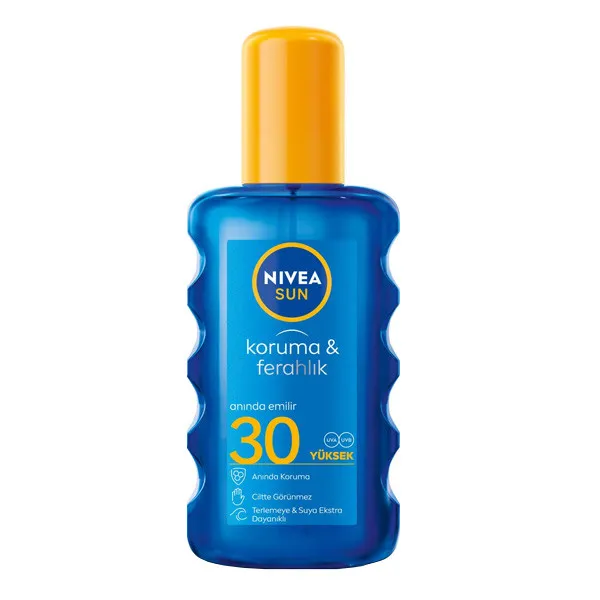 اسپری ضد آفتاب بی رنگ نیوآ SPF 30 مدل Koruma Ferahlik مناسب انواع پوست حجم 200 میلیلیتر