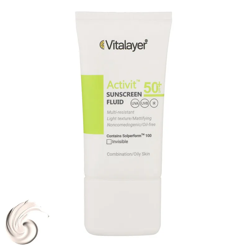 فلوئید ضدآفتاب بی‌رنگ ویتالیر SPF50 مدل Activit، مناسب پوست‌های مختلط و چرب، حجم 50 میلی‌لیتر - تصویر 2