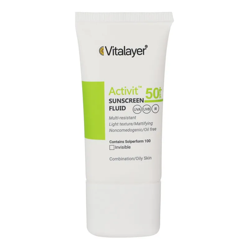فلوئید ضدآفتاب بی‌رنگ ویتالیر SPF50 مدل Activit، مناسب پوست‌های مختلط و چرب، حجم 50 میلی‌لیتر - تصویر 3
