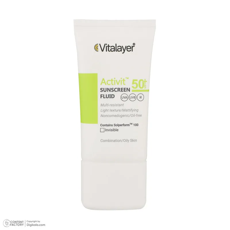 فلوئید ضدآفتاب بی‌رنگ ویتالیر SPF50 مدل Activit، مناسب پوست‌های مختلط و چرب، حجم 50 میلی‌لیتر - تصویر 5
