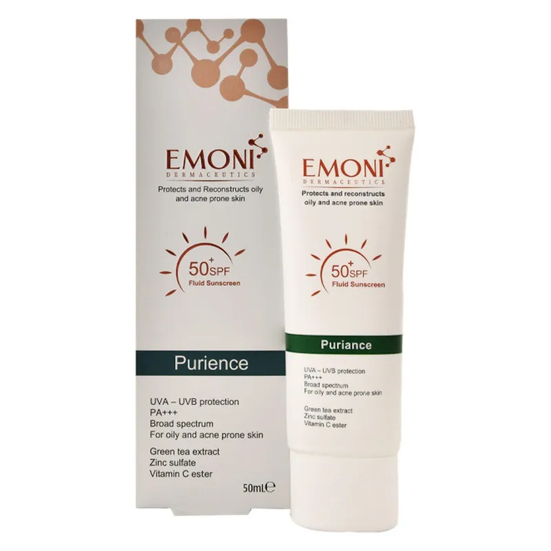 کرم ضد آفتاب بدون رنگ امونی spf50 مدل purience مناسب برای پوست چرب حجم 50 میلیلیتر