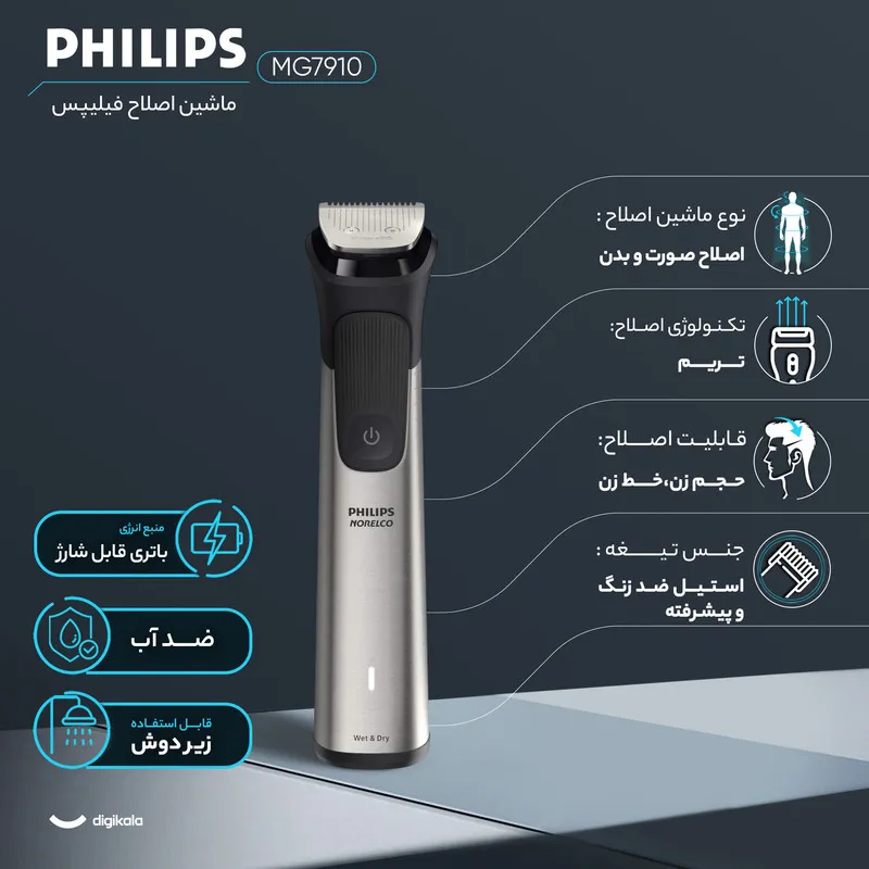 ست ماشین اصلاح موی صورت و بدن فیلیپس مدل MG7910 - تصویر 2
