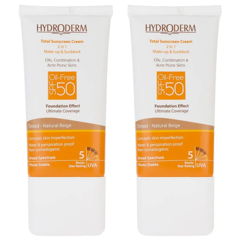 کرم ضد آفتاب رنگی هیدرودرم SPF 50 مدل NB مناسب پوستهای چرب و مختلط حجم 40 میلیلیتر مجموعه دو عددی - تصویر 2