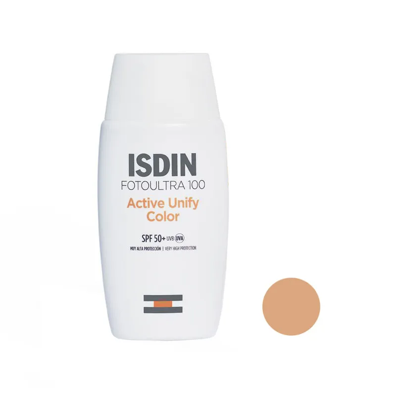 فلوئید ضدآفتاب رنگی ایزدین SPF50 مدل Active Unify ‌مناسب انواع پوست، حجم 50 میلی‌لیتر