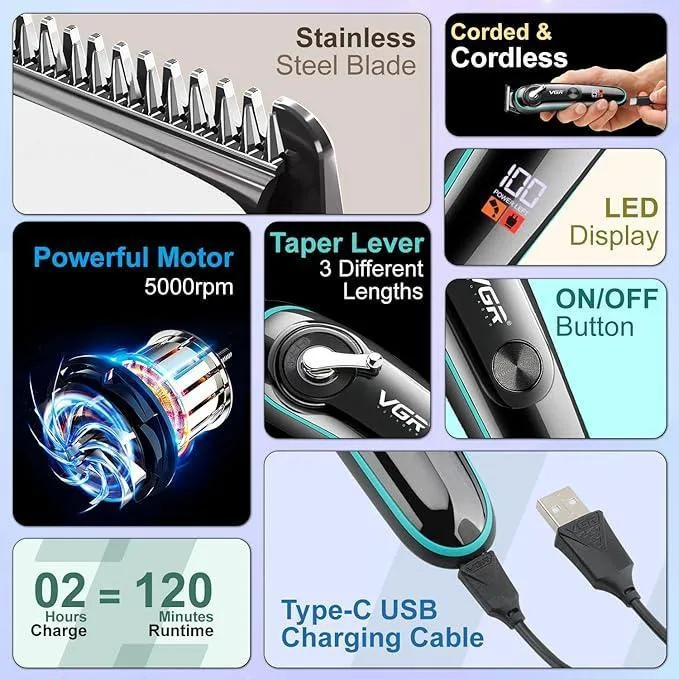 ماشین اصلاح موی سر و صورت وی جی ار مدل v-075 - تصویر 4