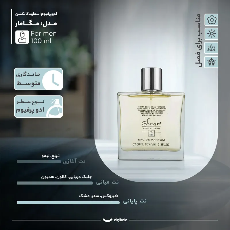 ادو پرفیوم مردانه اسمارت کالکشن مدل مگامار کد 623 با رایحه خنک و تلخ حجم 100 میلی لیتر - تصویر 6