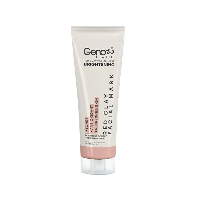 ماسک صورت و گردن روشنکننده و لایهبردار خاک رس قرمز ژنوبایوتیک مدل Red Clay حجم 100 میلیلیتر با عصاره برگ هلو و خیار، آنتیاکسیدان و از بین برنده تیرگی و لکه، مناسب انواع پوست - تصویر 2