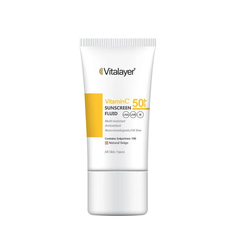کرم ضد آفتاب رنگی ویتالیر SPF 50 مدل Vitamin C مناسب انواع پوست حجم 50 میلیلیتر